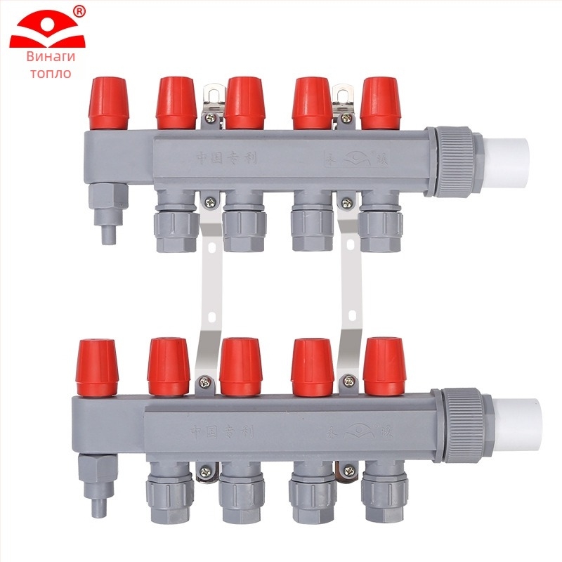 PPR разпределител за подово отопление – голям дебит, модерен минималистичен стил, PP-R материал, монтаж с резба, диаметър на клонните тръби 20 мм, работна температура до 70°C, марка Forever Warm