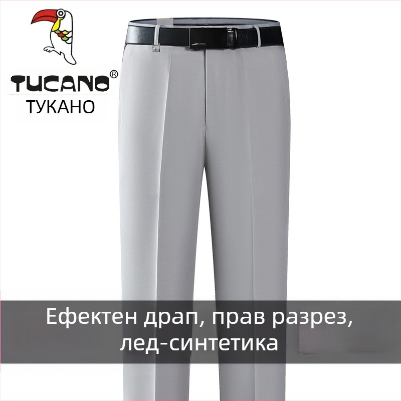 Мъжки памучни ежедневни панталони, прав силует, висока талия, без гладене