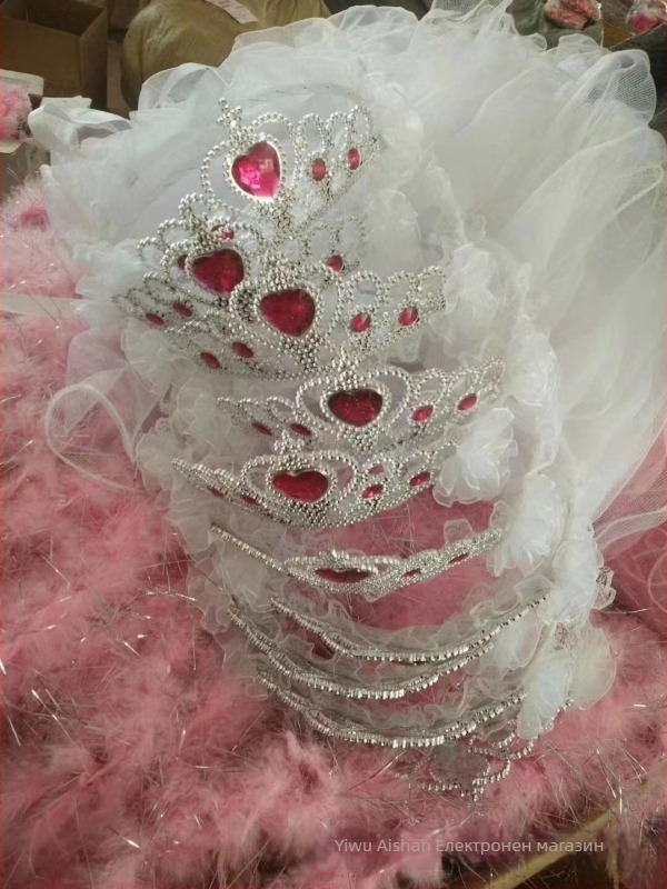 Детска корона с воал за глава, мрежест материал, карикатурен стил, унисекс, двойнослойна, персонализация при поръчка