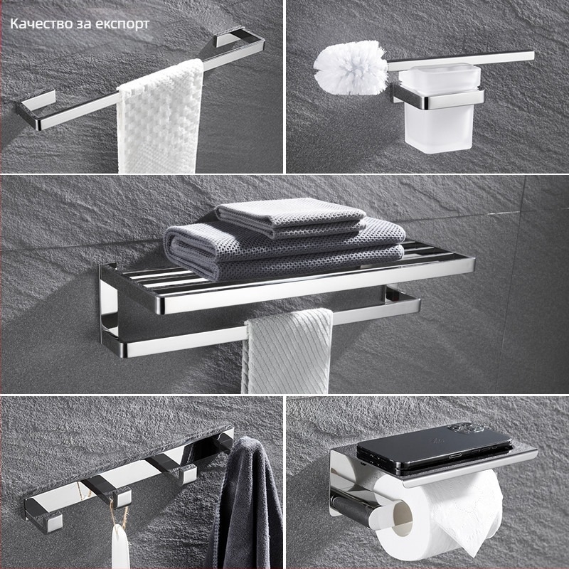 Стенно монтиран държач за кърпи, 304 неръждаема стомана, огледално покритие, комплект от две части