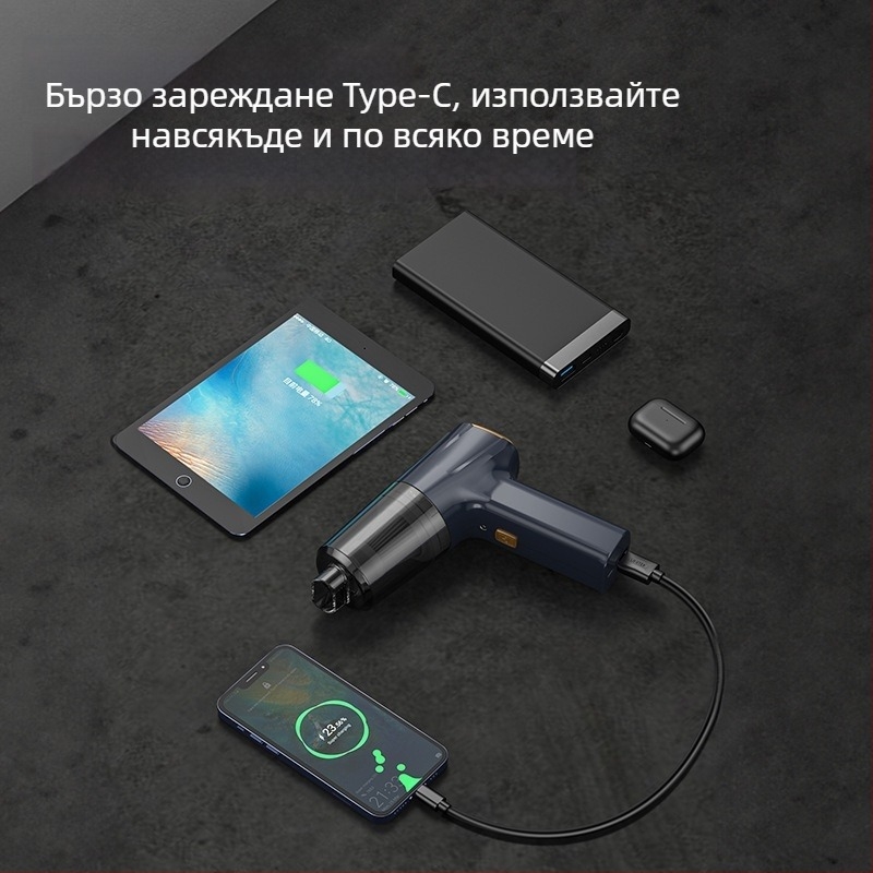 Ръчен вакуум за автомобил, безжичен, с всмукване 11000 Па, 7,4 V, 120 W, модел 3101, функция за надуване и LED осветление.