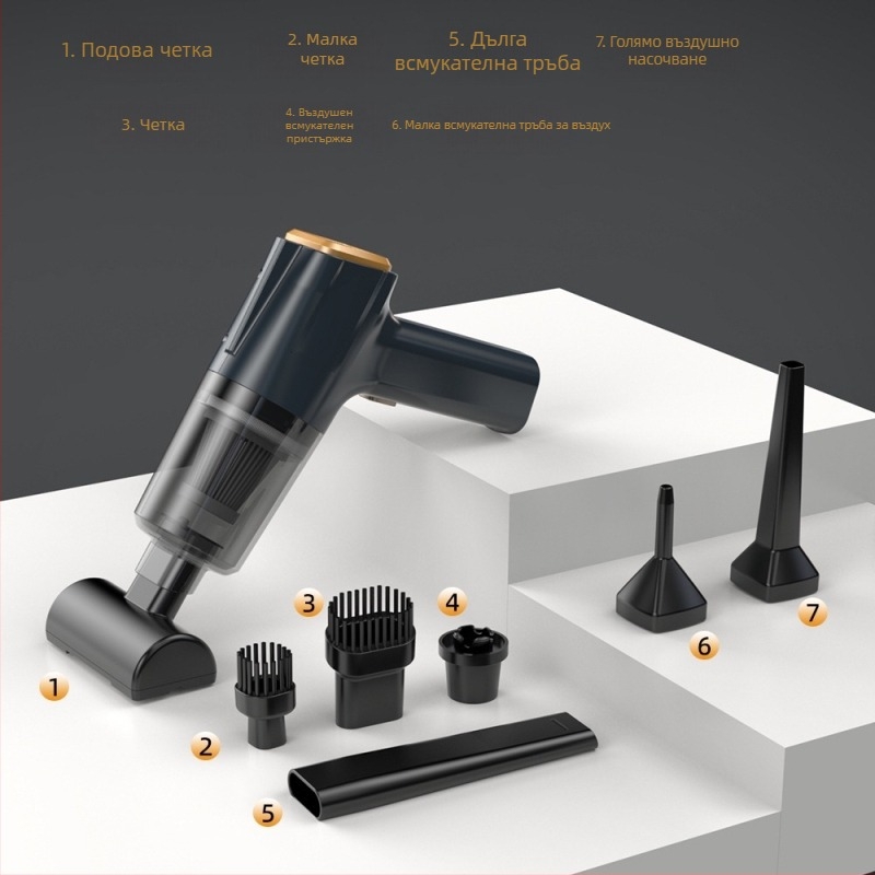 Ръчен вакуум за автомобил, безжичен, с всмукване 11000 Па, 7,4 V, 120 W, модел 3101, функция за надуване и LED осветление.