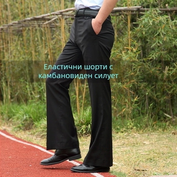 Мъжки панталони с прав силует, свободни широки крачоли, висока талия, микроеластичност, плат от бамбук и коприна