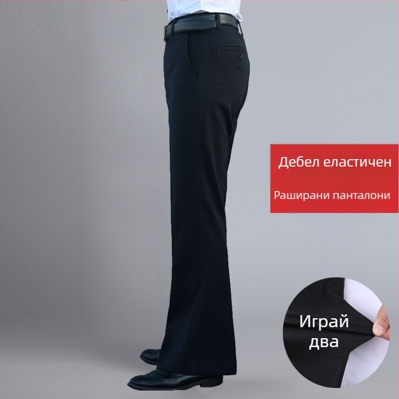 Мъжки панталони с прав силует, свободни широки крачоли, висока талия, микроеластичност, плат от бамбук и коприна