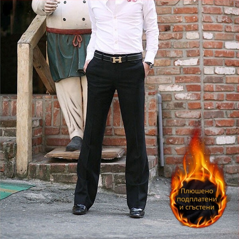 Мъжки панталони с прав силует, свободни широки крачоли, висока талия, микроеластичност, плат от бамбук и коприна