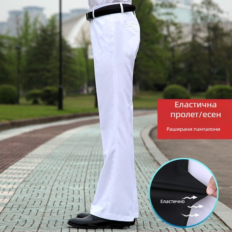Мъжки панталони с прав силует, свободни широки крачоли, висока талия, микроеластичност, плат от бамбук и коприна