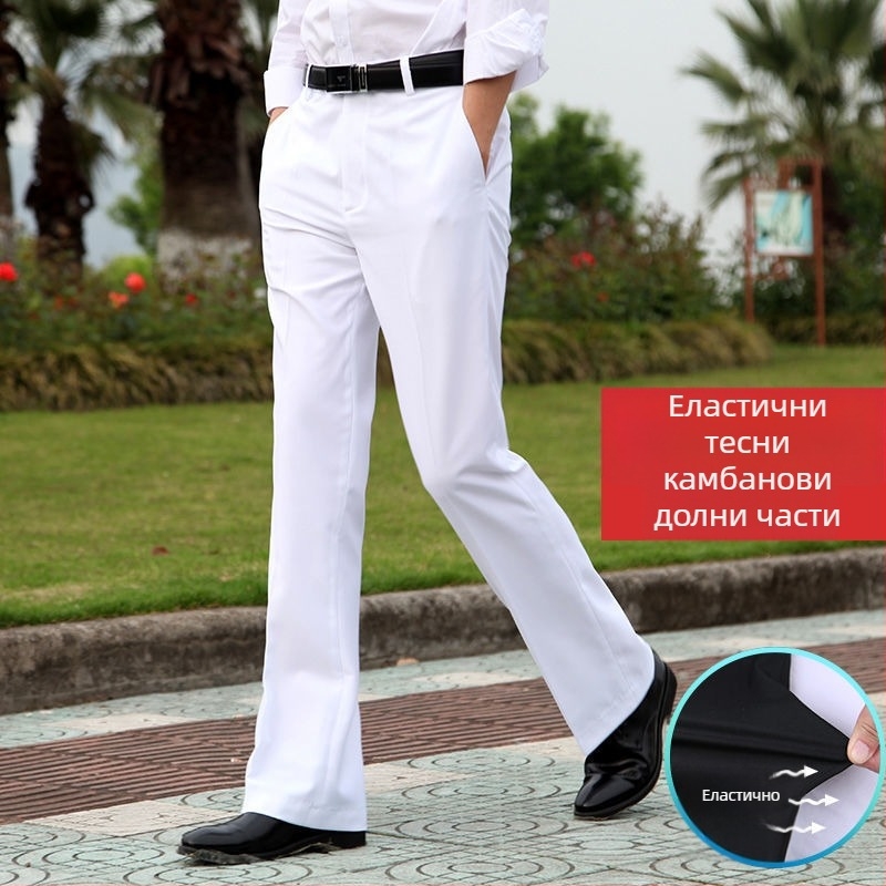 Мъжки панталони с прав силует, свободни широки крачоли, висока талия, микроеластичност, плат от бамбук и коприна