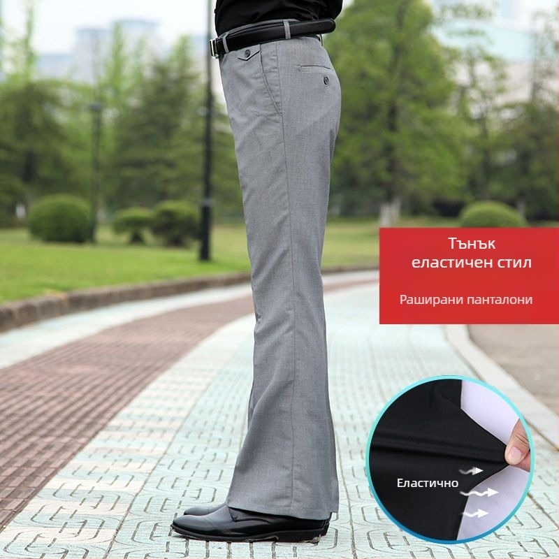 Мъжки панталони с прав силует, свободни широки крачоли, висока талия, микроеластичност, плат от бамбук и коприна