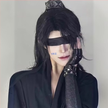 Мъжка перука за ханфу – древен стил, дълга коса, висока опашка, пълно покритие на главата, термоустойчива синтетична влакна