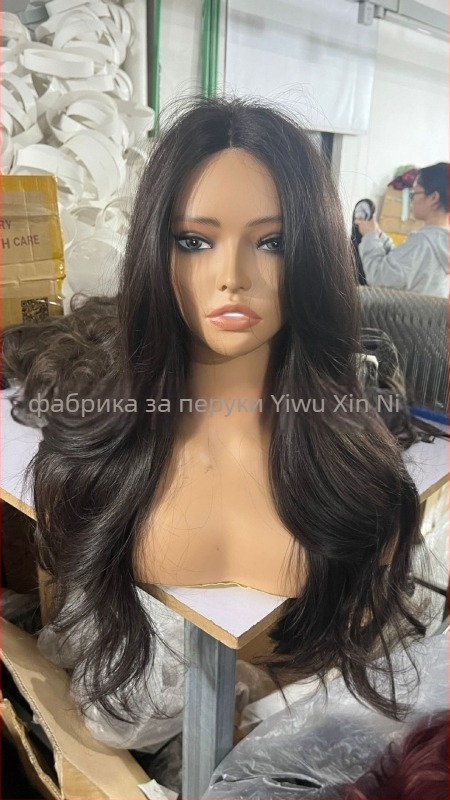 Перука с предна дантела и U-образна линия на косата, обемен връх, пухкави големи вълни, напълно ръчно изработена, дълга къдрава коса със странични челки