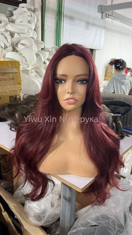 Перука с предна дантела и U-образна линия на косата, обемен връх, пухкави големи вълни, напълно ръчно изработена, дълга къдрава коса със странични челки