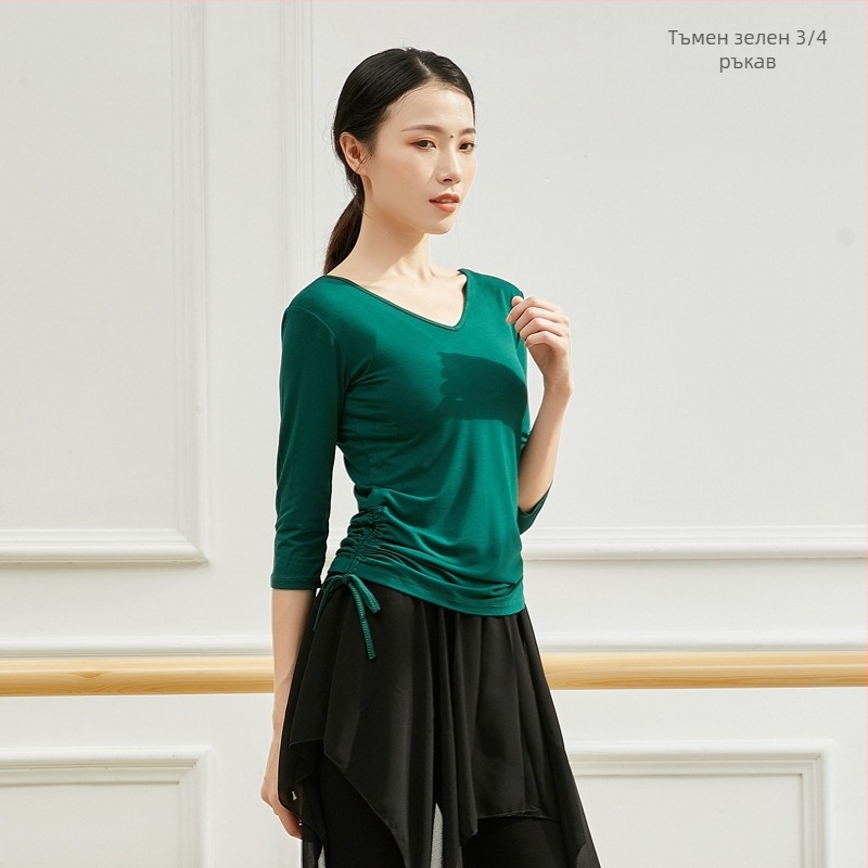 Женски топ за модерни танци, прилепваща тренировъчна блуза, модален вискозен плат за латински и етнически танци