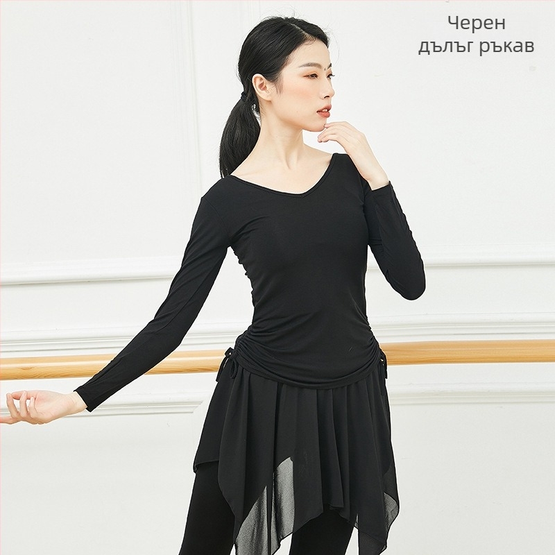 Женски топ за модерни танци, прилепваща тренировъчна блуза, модален вискозен плат за латински и етнически танци