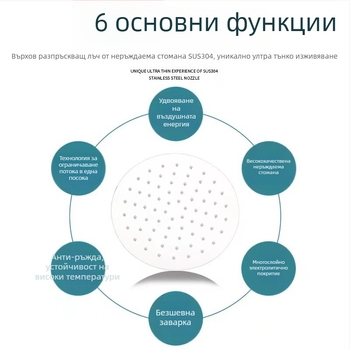 Горна дъждовна душ глава, 304 неръждаема стомана, топ струя, дъждовна функция, монтаж с универсална резба