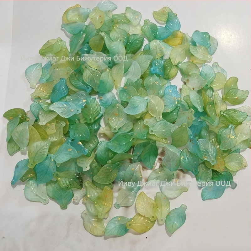 Аксесоари - Акрилни мъниста във форма на диня, листна шарка, боядисана повърхност