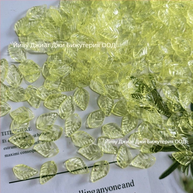 Аксесоари - Акрилни мъниста във форма на диня, листна шарка, боядисана повърхност