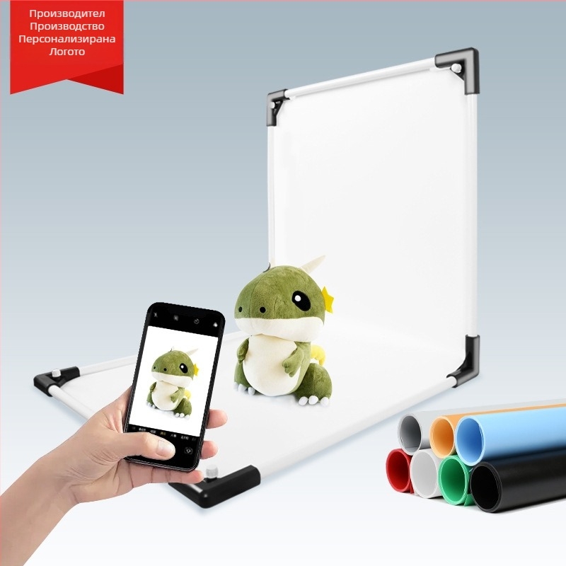 Фонова стойка за продуктова фотография, метал и PVC, тегло 1 кг, комплект: опорна пръчка, адаптер, фонова плоча, преносим калъф, инструкция за употреба