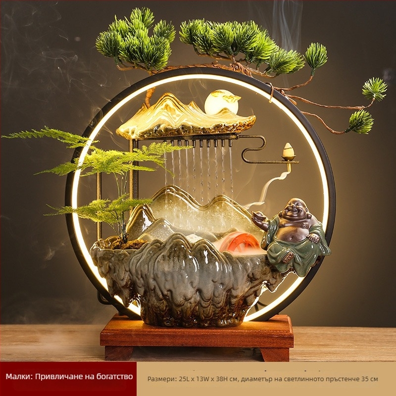 Керамичен овлажнител с течаща водна завеса, в нов китайски стил, за всекидневна и офис, персонализируем