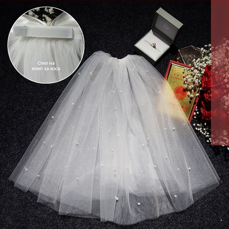 Булчински аксесоар за глава с фата — модерен минималистичен стил за двойка, марка Unique, зима 2022