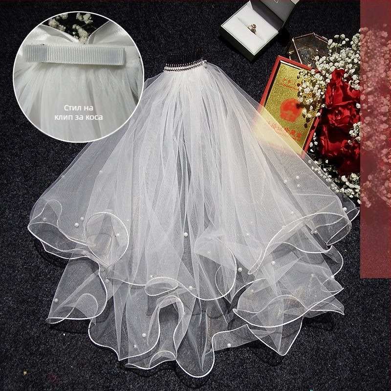 Булчински аксесоар за глава с фата — модерен минималистичен стил за двойка, марка Unique, зима 2022