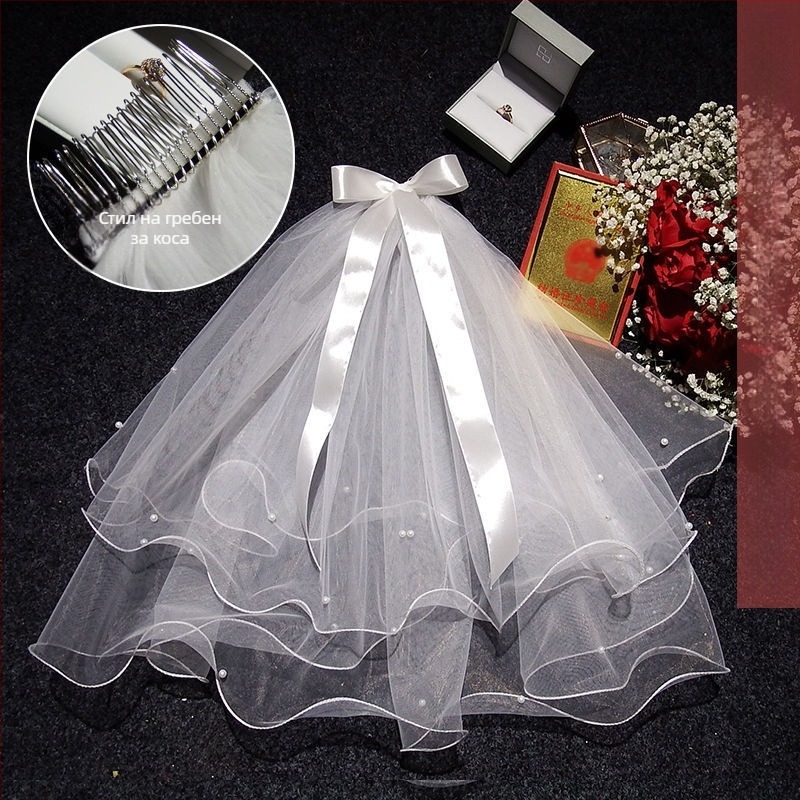 Булчински аксесоар за глава с фата — модерен минималистичен стил за двойка, марка Unique, зима 2022