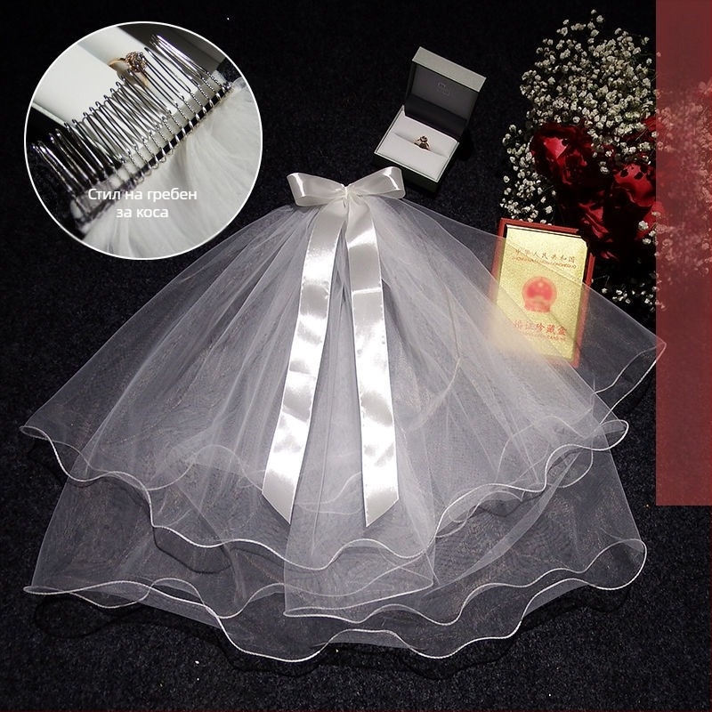 Булчински аксесоар за глава с фата — модерен минималистичен стил за двойка, марка Unique, зима 2022