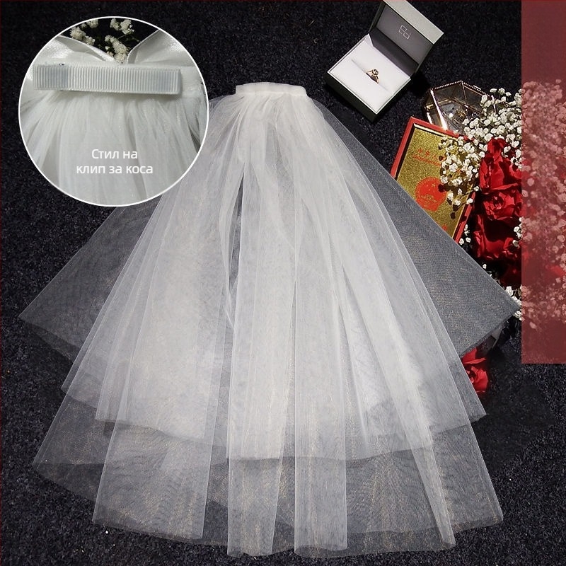 Булчински аксесоар за глава с фата — модерен минималистичен стил за двойка, марка Unique, зима 2022