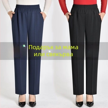 Прави ежедневни панталони за жени в средна възраст, висока талия, дебела флисова подплата, бамбук/лиоцел плат