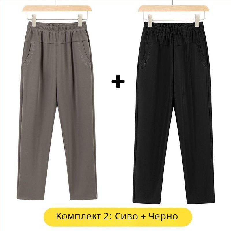 Прави ежедневни панталони за жени в средна възраст, висока талия, дебела флисова подплата, бамбук/лиоцел плат