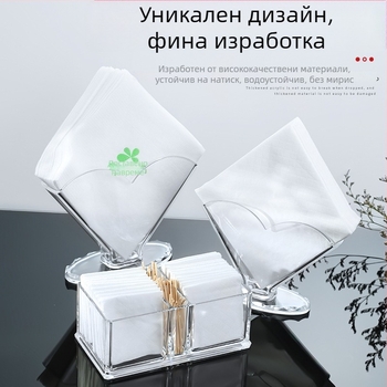 Акрилна настолна вертикална поставка за салфетки, квадратна стойка за салфетки, прозрачна кутия за салфетки с печат на лого