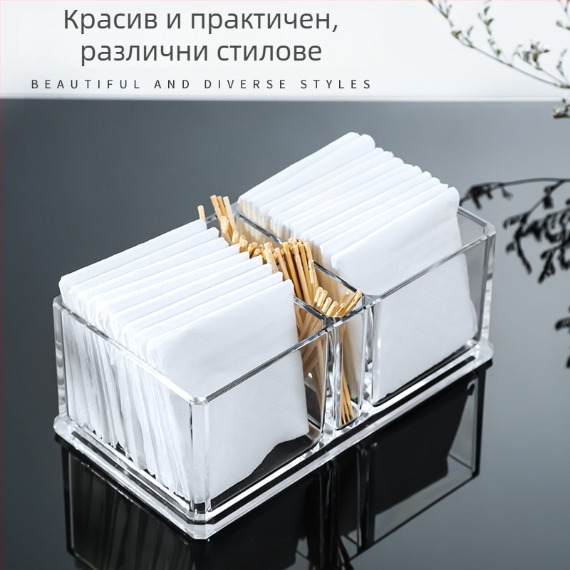 Акрилна настолна вертикална поставка за салфетки, квадратна стойка за салфетки, прозрачна кутия за салфетки с печат на лого