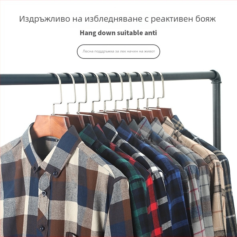 Риза с дълги ръкави за мъже, каре, памук, квадратна яка, casual стил, подходяща за пролет и есен