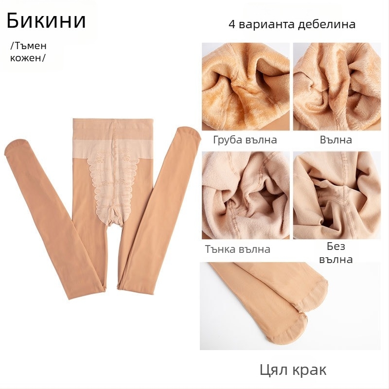 Панталонни колготки от найлон, едноцветен модел, бикини чат, удебелени, секси стил