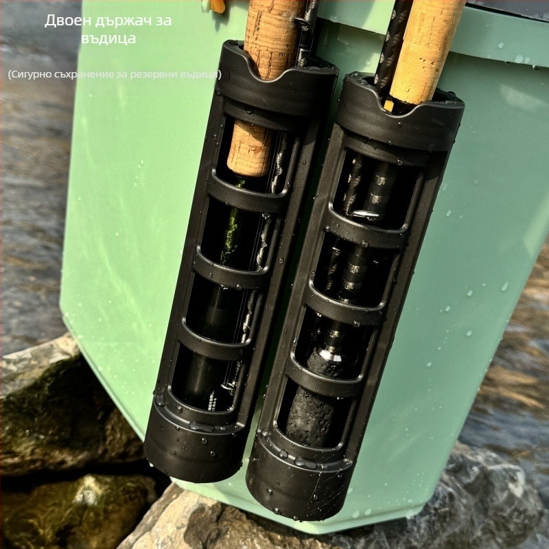 Кутия за риболов със сухо и мокро разделение, кофа за живи риби с държач за въдица, седалка и подсилен корпус