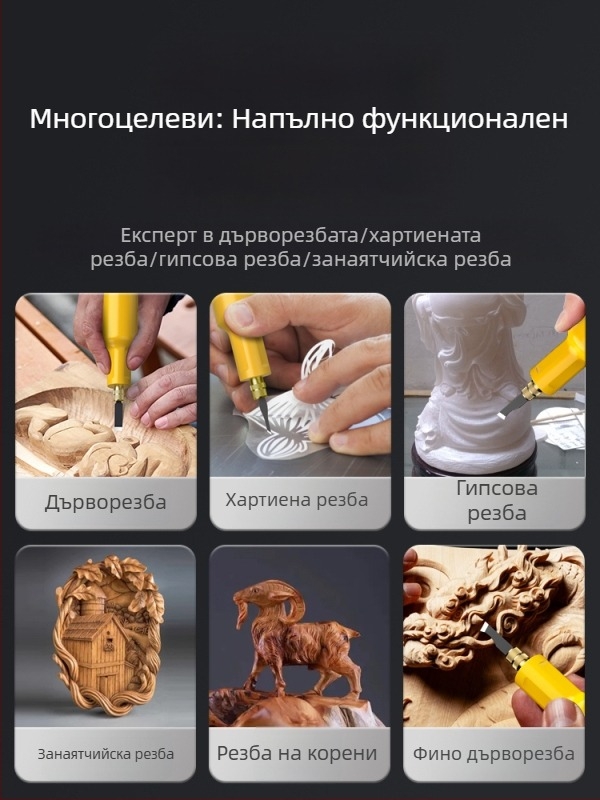 Комплект за електрическа дърворезба със преносим ръчен инструмент с литиева батерия за дървообработване, резбоване на корени на бонсай и полиране
