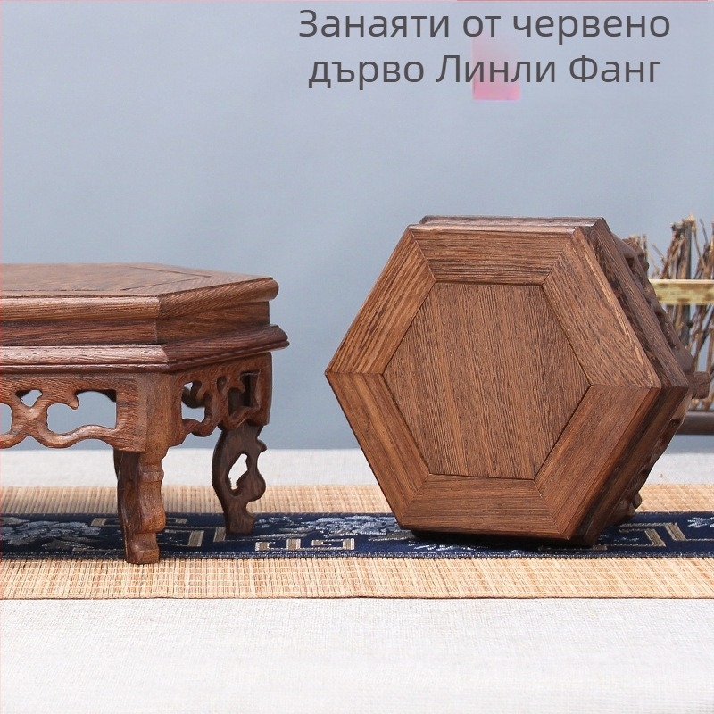Масивна дървена шестостенна основа за статуя на Буда и вазa, китайски стил