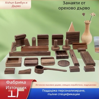 Декоративно изделие от орехово дърво за дом и офис, настолен календар с масивна дървена основа