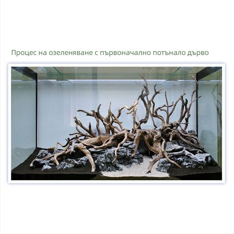 Комплект за декорация на аквариум: дрифтово дърво, корен от азалия, мъх и водни растения за оформление на аквариума