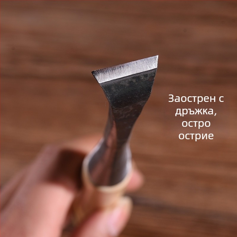 Дървообработващ инструмент за резба на корени и изработка на лъжичка – плосък нож с дръжка, стомана No.45