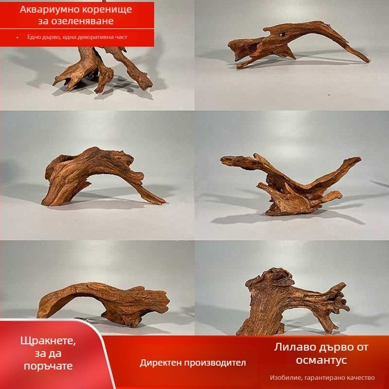 Аквариумна декорация: кореново дърво от лилаво тиково дърво, потънало дърво, дървен стълб