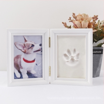 DIY дървена фоторамка за домашни любимци с отпечатък на лапа в мастило, двупанелна, паметен сувенир за растежа