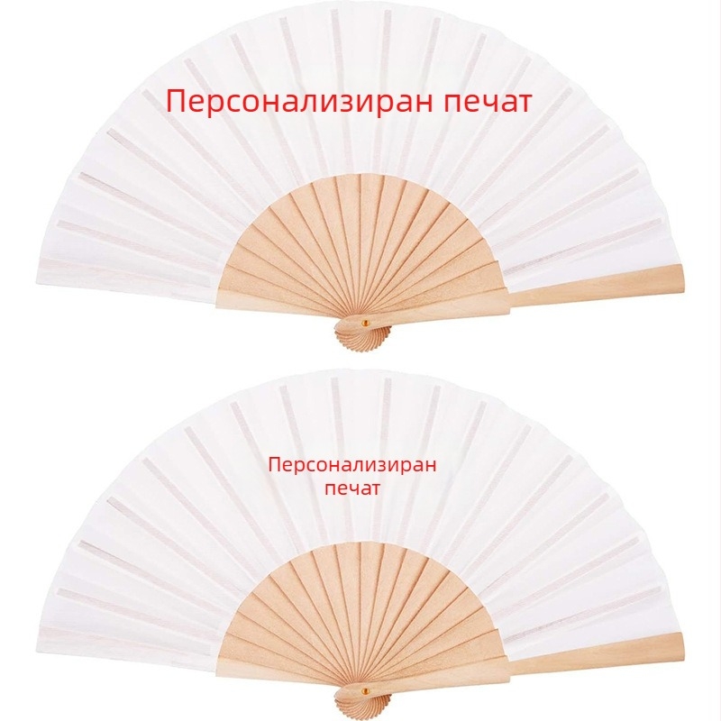 Ръчно изработени дървени сгъваеми фенове с лотосов мотив, 16 cm и 18 cm, 23 cm едноцветен дървен фен с текстилна повърхност, възможност за печат на лого