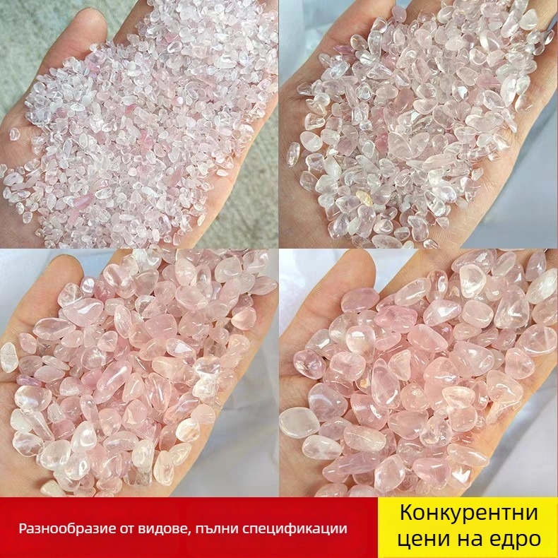 Гривна от естествен розов кристален чакъл; кристал за прочистване и демагнитизиращ камък; декоративни камъни за аквариум, бонсай и саксии; камък за ароматерапия и дифузер на кристали