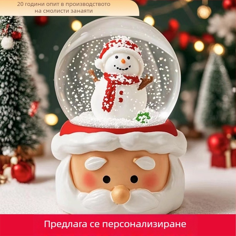 Персонализирана коледна елхова кристална топка за украса с LED светлини, въртящ се снежен глобус