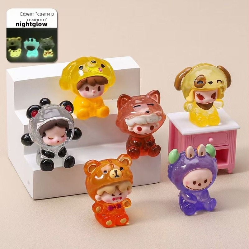 Светеща боядисана фигура от смола на животно – DIY декоративен елемент за бюро или кола, сладко малко фигурче