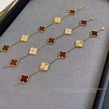 Комплект колие и гривна с детелина от червен халцедон, 18K златно покритие, естествен червен ахат, флорална украса