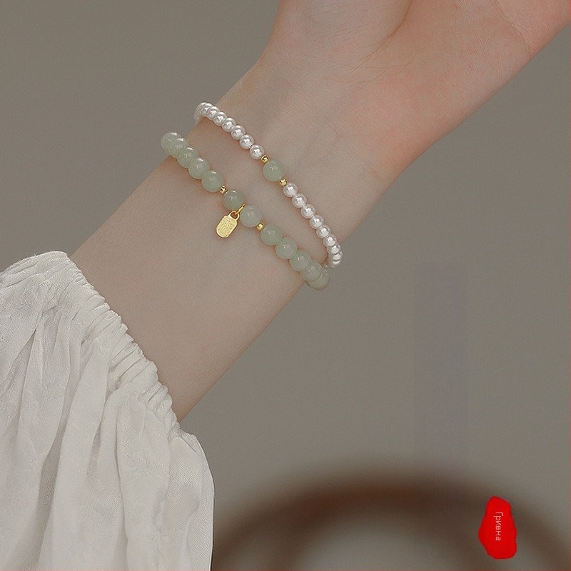 Дамска медна гривна с перли в китайски стил, геометричен минималистичен дизайн