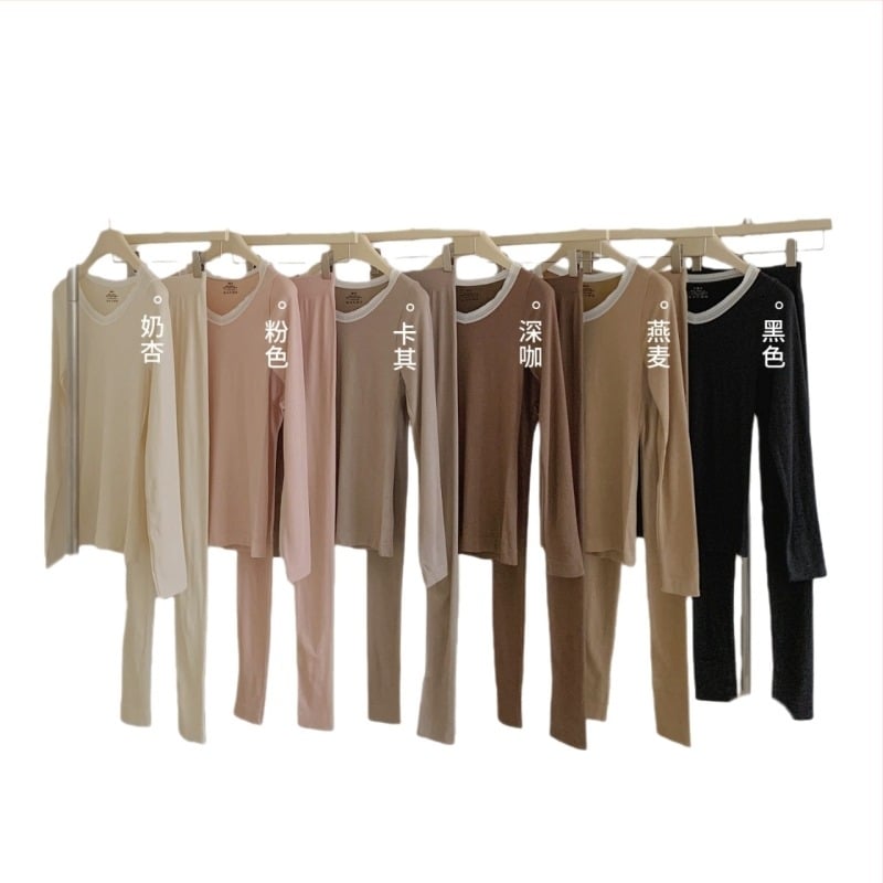 Korean Society 9896 Женски термален комплект от овча вълна – лек основен горнище и долнище за есен