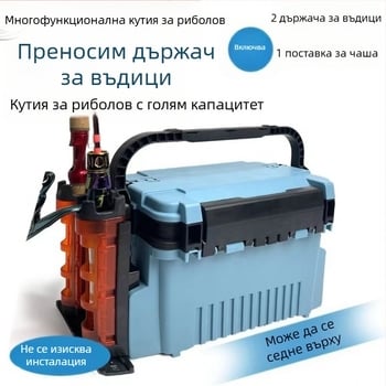 Кутия за риболов за открито с голям капацитет, подсилени стени, държач за въдици и многофункционално съхранение