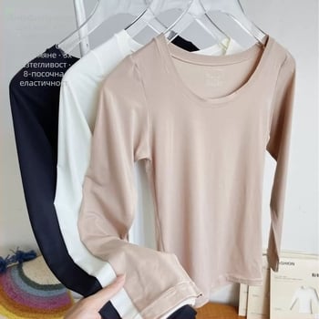 Ултратънък дамски базов слой с кръгъл деколте, дълги ръкави, нейлон, термо бельо